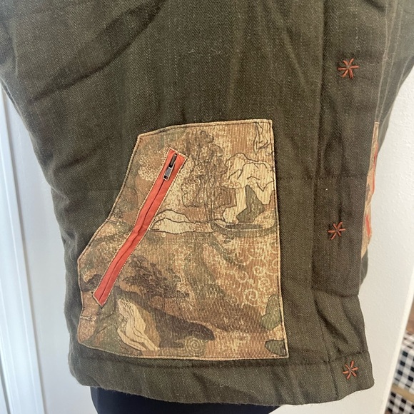 Natural Reflections Quilted Vest Green Acrylic/Wool Blend Fur Collar 1X Midwest - Picture 2 of 7